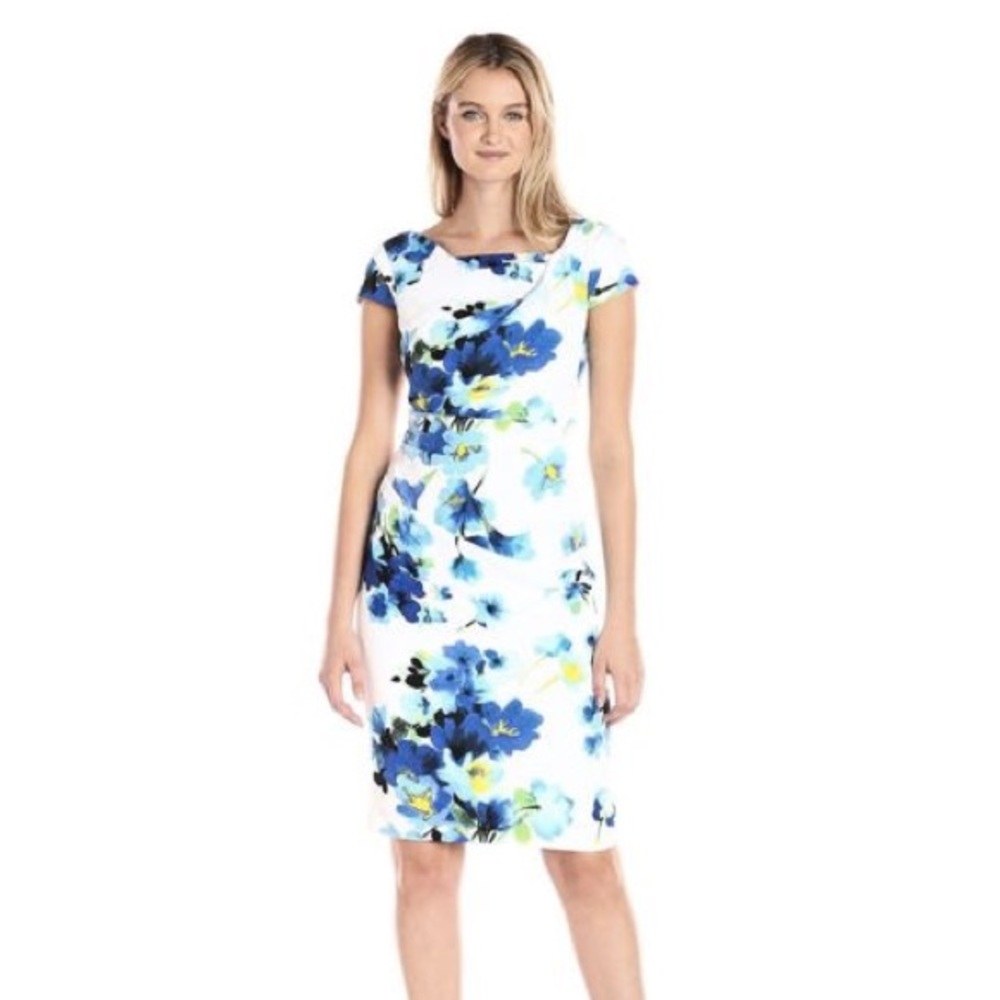 Adrianna Papell | NWT Floral Dress, Capped Sleeves - Picture 1 of 7
